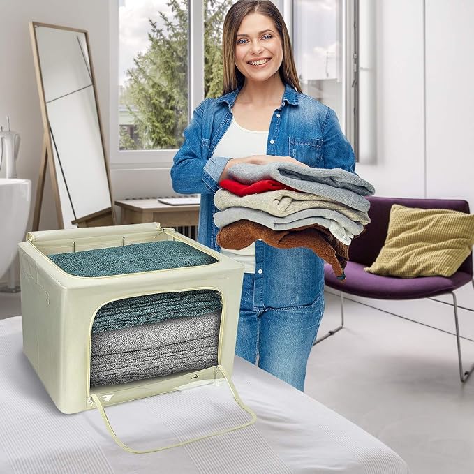 Sorbus Jumbo Storage Bins with Metal Frame - Oxford Fabric Storage Containers with Large Clear Window & Carry Handles - Stackable & Foldable Clothes Organizer Bags for Bedding Linen, Clotheing & More - Image 4