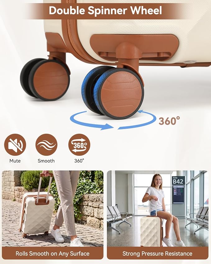 Somago Luggage Set of 3 Piece Suitcase Set Carry On Luggage with YKK Zipper TSA Lock ABS Hardside Luggage Spinner Wheels, Beige - Image 9