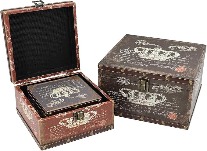 Jolitac Wood Storage Box Set of 3, Vintage Decorative Nesting Boxes Wooden Treasure Storage Crates With Latch, Home Decor Rustic Antique Boxes With Lid for Photos, Jewelry, Cash (Crown) - Image 9