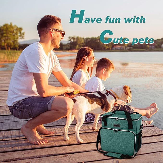 BAGLHER Pet Travel Set Airline-Approved Carrier for Small/Medium Cats & Dogs + Travel Bag with Food Containers & Silicone Bowls, Grey & Green - Image 6
