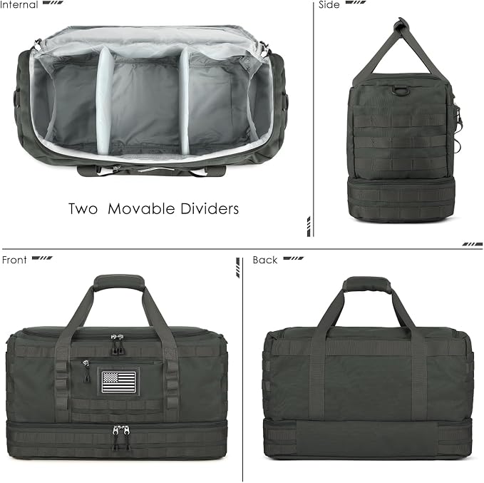 Travel Bag for Men Women, Gym Bag & Tactical Duffle Bags for Travel, Carry on with Toiletry Bag and Shoe Compartment, Weekender Overnight Trip with Wet Pocket for Workout Medical, Gray - Image 7