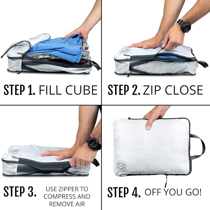 Large Compression Packing Cubes for Travel-Packing Cube Luggage Organizers 4 Piece Set for Checked Luggage-Ultralight, Expandable/Compression Bags by TRIPPED Travel Gear (White 4 Piece) - Image 4