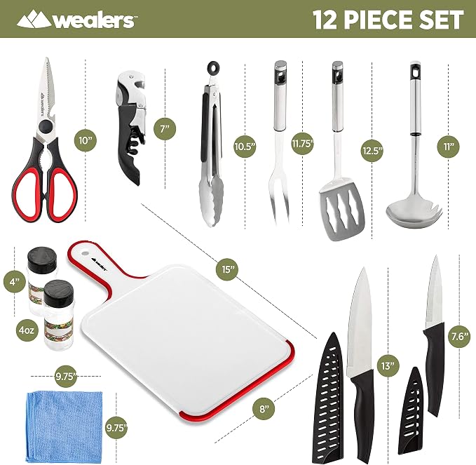 Wealers Camp Kitchen Cooking Utensil Set Travel Organizer Grill Accessories Portable Compact Gear for Backpacking BBQ Camping Hiking Travel Cookware Kit Water Resistant Case - Image 8