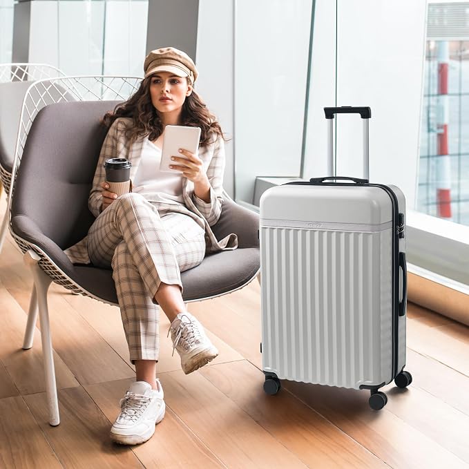 Merax Luggage Sets, Durable Hardshell 3 Piece Suitcase with Bags | Lightweight Carry on Luggage with Double Spinner Wheels and TSA Lock,20+24+28 inches,White Grey - Image 6