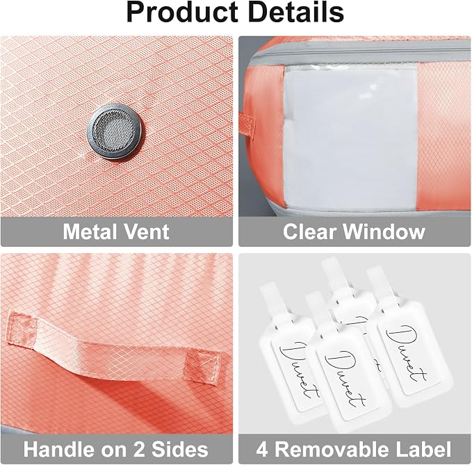 Comforter Storage Bag - Large Capacity Blanket Storage Bags 3-Layer Ultra Space Saving Self Compression Organizer, Washable Compression Bags for Storage Comforter Blanket, 4-Pack, Pink - Image 6