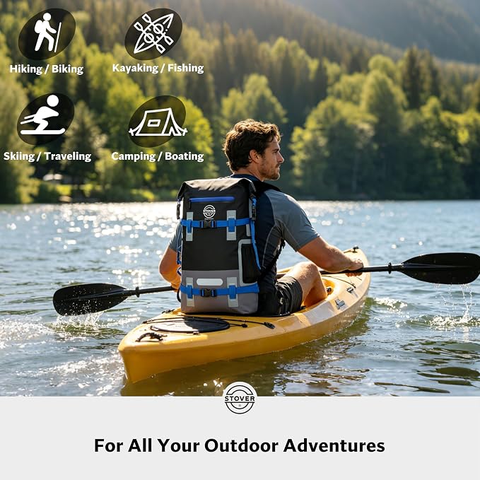 STOVER 30/40/55L Waterproof Dry Backpack & Phone Case - Large Floating Dry Bag for Kayaking, Travel, Hiking, Fishing, Camping, Motorcycles & Beach, Heavy-Duty Roll Top Men/Women (Black/Grey/Blue) - Image 8