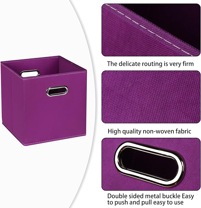Fabric Cloth Storage Bins,Fabric Cube Organizer with Dual Handles Foldable Cube Storage Baskets for Home Bedroom Storage,Set of 8,(Purple) - Image 7