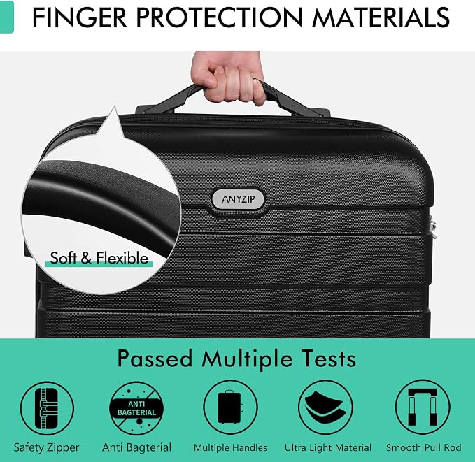 AnyZip Luggage Sets 3 Piece Hardshell Suitcase Set PC ABS Lightweight Travel Suitcases with 4 Double Spinner Wheels TSA Lock 20 24 28 Inch Black - Image 8