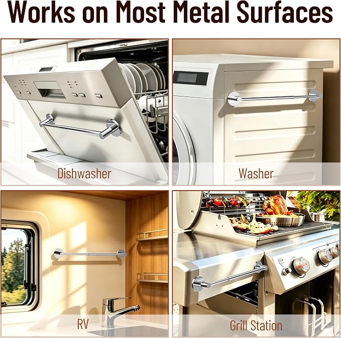 Magnetic Towel Bar, Adjustable Towel Rod with Larger Magnetic Base & Hidden Magnet Design, Non-Slip Magnetic Towel Holder for Refrigerator, Dishwasher, Oven, Washer (Chrome, 2Pack) - Image 8