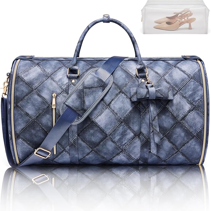 Convertible Garment Duffel Bag for Travel, 2-in-1 Foldable Travel Bag with Shoe Compartment, 20.5x10x12.5Inch Carry On Weekender Bags for Men Women Business Trip, Vacation, Graduation, Blue - Image 9