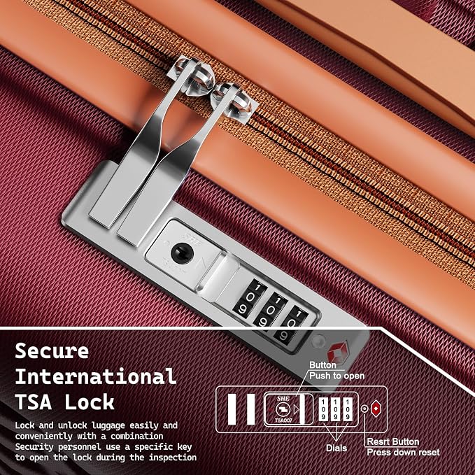 Melalenia Suitcase Sets 6 Piece Hard Shell Carry on Luggage with Spinner Wheels and TSA Lock, Lightweight Travel Backpack for Women, Men, Red Brown - Image 9