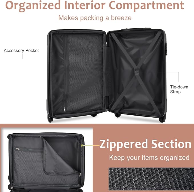 6 Piece Luggage Set Hard Shell - Brown White Expandable Suitcases with Spinner Wheels and Duffel Bags for Family Travel, Durable Carry On Luggage Sets with Lock for Women and Men - Image 9
