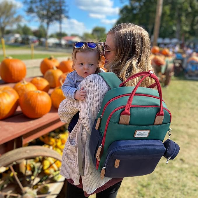 RUVALINO Diaper Bag Backpack-Multifunction Baby Travel Bag with Changing pad, Insulated Bottle Holders & Pacifier Case, Large Capacity, Waterproof, Red-Green-Blue - Image 8