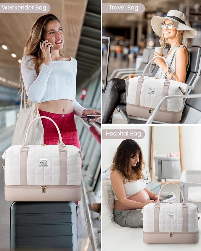 LOVEVOOK Travel Duffle Bag with Shoe Compartments - Carry on Overnight Bag & Weekender Bags for Women, Yoga Gym Bag with Wet Pocket, 2Pcs Set - Image 7