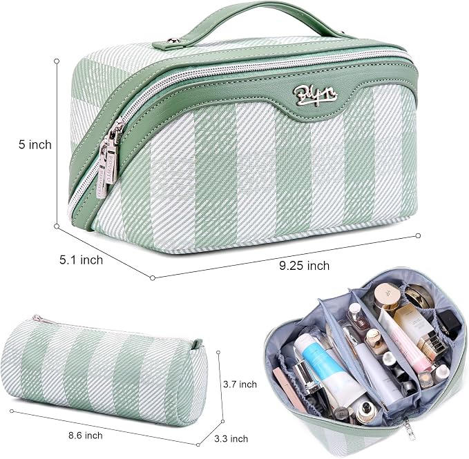 BOYATU Travel Makeup Bag Organizer Cosmetic Bag: 3 Pcs Set Make up Bags for Women with Handle - Waterproof Vegan Leather Toiletry Bags Travel Essentials Pouch with Compartments (F-02-Green) - Image 7