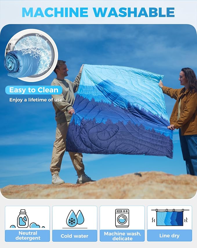 KingCamp Ultralight Camping Blanket, Packable Down Alternative Puffy Printed Wearable Blanket with Snap Buttons & Corner Loops Weatherproof Quilt for Outdoor Travel Stadium (78.7" x 57.1", Forest) - Image 9