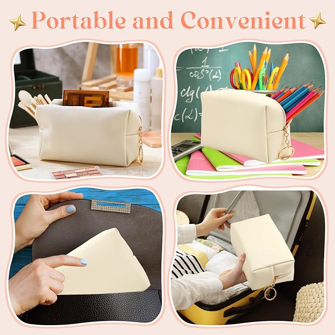 Chunful 24 Pcs Preppy Makeup Bag PU Leather Cosmetic Bag Bulk Makeup Plain Pouch Waterproof Toiletry Purse for Women Traveling Preppy Pencil Case Valentine's Day Gifts(Beige) - Image 7