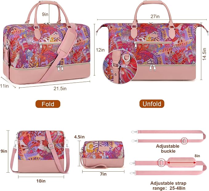ITIEZY Weekender Overnight Bag for Women - Large Travel Duffel Bag with Shoe Compartment, Gym Duffel Bag Hospital Bag Carry On Tote Bags for Airplanes with Crossbody Bag Toiletry Bag 3Pcs Set - Image 7