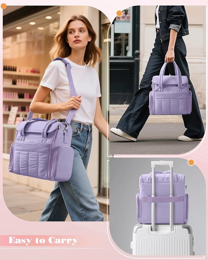 Marscamd Nail Polish Organizer Bag Holds 70 Bottles and Nail Lamp, Nail Polish Storage Case with 2 Removable Bags and Multiple Pockets, Purple - Image 6