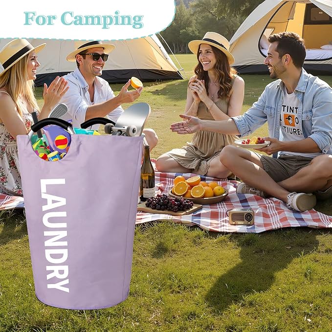 WOOHA 125L Large laundry basket,Collapsible laundry hamper, Tall Clothes Baskets Folding Washing Bin Foldable Fabric Hamper Bags for Bedroom, Closet,Bathroom,College,purple - Image 9