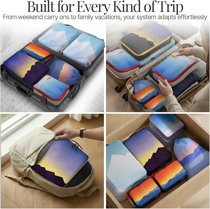 Well Traveled 8 pcs Compression Packing Bags Cubes Set with HybridMax Double-Capacity Design - Packing Cubes for Travel Compression to Maximize Limited Luggage Space, Vista - Image 8