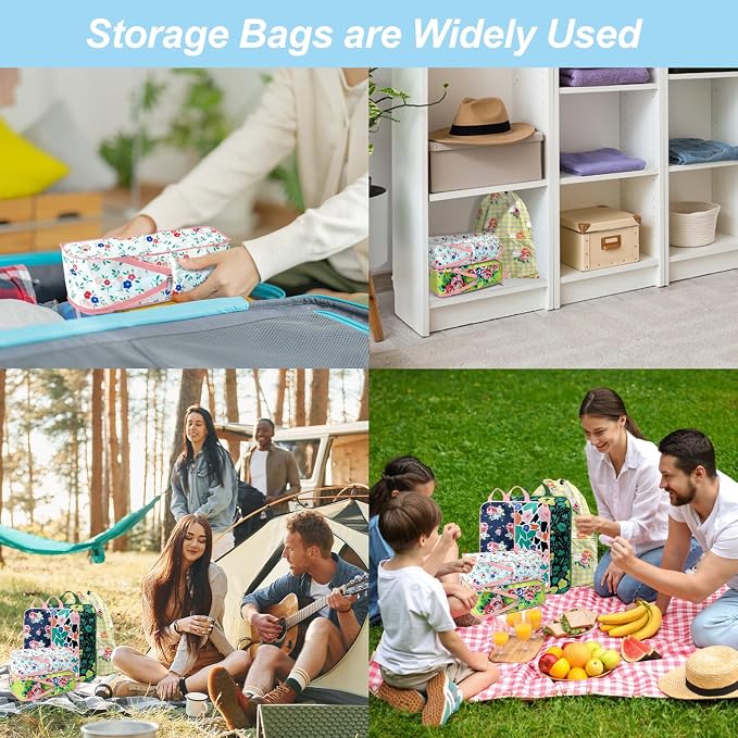 7 Piece Travel Compression Packing Cubes - Gingham Floral | Foldable Toiletry Kit, Efficient Suitcase Packing, Carry-On Compatible Travel Essentials with Lovely Flower Print, Green - Image 8
