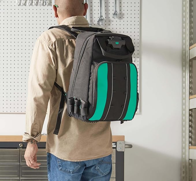 Amazon Basics Tool Backpack with LED Light, 55 Pockets, Padded Shoulder Straps, Tool Storage Bag, Black - Image 7