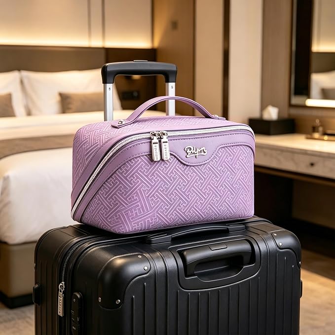 BOYATU Travel Makeup Bags for Women: Vintage Roman Column Texture | Each Journey, Quiet Luxury Serenity - 3 Pcs Set Large Capacity Cosmetic Bag Organizer Toiletry Purse(Purple) - Image 8