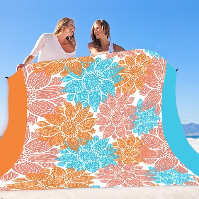 WIWIGO Beach Blanket Sandproof Extra Large Beach Mat Adults Waterproof Quick Drying Sand Free Mat Made by Premium Polyester with 4 Stakes & 4 Corner Pockets for Outdoor Travel Camping Hiking - Image 6