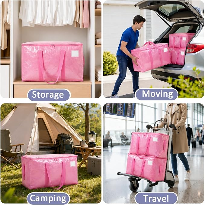 Songrey Heavy Duty Moving Bags, 6 Pack Large Storage Bags with Zipper & Handles, Waterproof Totes Bags for Clothes Packing, Moving, College Supplies, Home Organization - Image 7