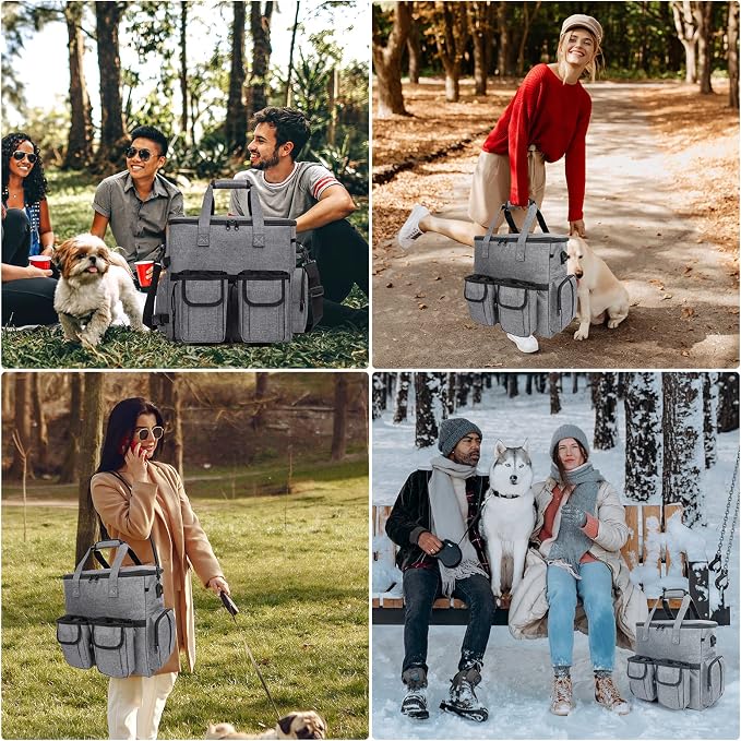 Modoker Dog Travel Bag Backpack, Airline Approved Pet Accessories Organizer for Dog and Cat with Shoulder Strap, 2 Dog Food Storage Containers, 2 Collapsible Dog Bowls,1 Pet Mat, Rose Red | Dog travel accessories set with feeding supplies, bowls, mat, ... - Image 8