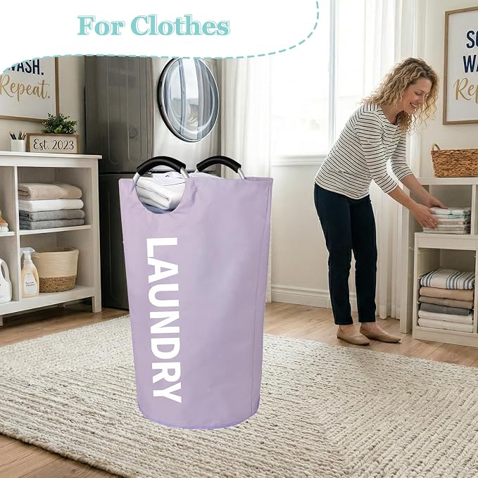 WOOHA Laundry Basket, Laundry Hamper,Collapsible Folding Clothes Hamper, Waterproof Easy Carry with Foam Protected Aluminum Handles,laundry bag,95L,Purple - Image 9