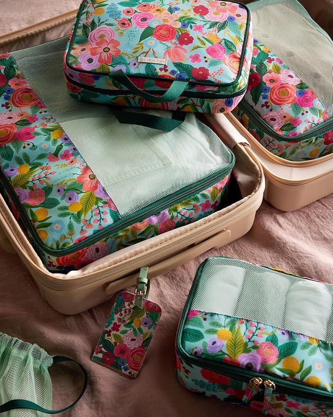 RIFLE PAPER CO. 3 Set Compression Packing Cubes with Zipper Pull & Laundry Bag | Organizer Travel Essentials for Luggage/Suitcase | Garden Party Pattern - Image 9