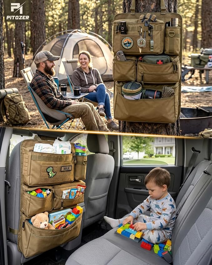 All in One Car Seat Back Organizer Fit Most Cars SUV Trucks Jeeps | Heavy Duty Molle Panel Seat Back Protector with Multi-Pockets Storage, for Tools, Toys, Camping, Travel, Daily Commuting - Image 8