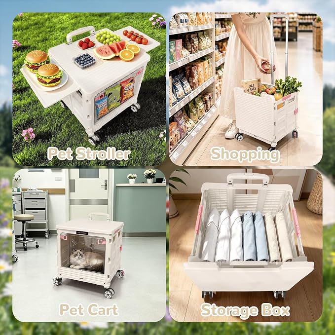 FELICON SELORSS Folding Utility Cart Portable Rolling Crate Handcart-Gray | Magnetic Sliding Lid+Lockable Transparent Front Panel,Telescoping Handle,4 Swivel Wheels Tote for Travel Shop Office Teacher - Image 9