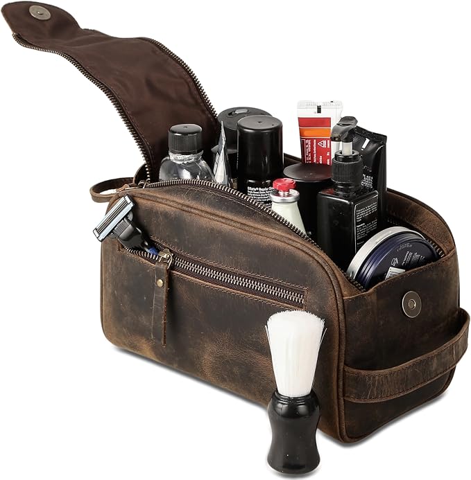 KomalC Travel Toiletry Bag – Premium Leather Dopp Kit for Men & Women with Water-Resistant Lining & Spacious Zippered Organizer - Image 8