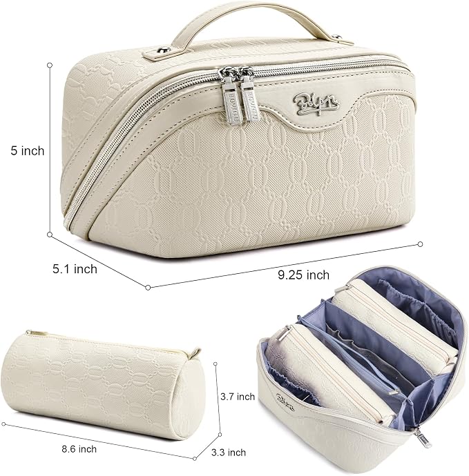 BOYATU Travel Makeup Bag for Women: Cosmetic Organizer Bag with Compartments - Leather Make up Bags Set of 3 (G-2-White) - Image 8