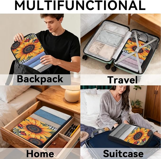 Ladybugs Sunflower Compressible Packing Cubes for Suitcase 6 Set Lightweight Expandable Compression Packing Travel Luggage Organizer - Image 8