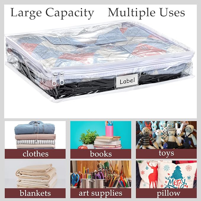 Hoolerry 6pcs Clear Zippered Storage Bag Plastic Individual Sweater Storage Bag with Zipper Label Closet Clothing Organizer for Blanket Clothes Bed Sheet Comforter Quilt Pillow(14.2 x 12 x 3.2 Inch) - Image 7