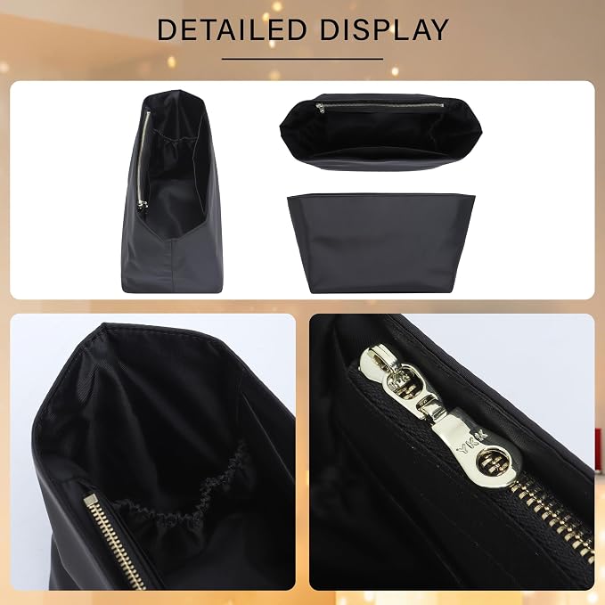 Soft Nylon Purse Organizer Insert for Longchamp Le Pliage Original S Handbag, Lightweight Luxury Long Champ Small Handbag with Cup Holder,Zipper Bags Inner Linner with 7 Deepened Pockets,S/Black - Image 9