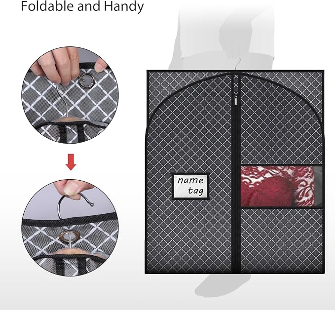 Univivi 60 Inch Lightweight Garment Bag for Hanging Clothes, 10 Pack, Black | Breathable Dress Bag, Dustproof Hanging Garment Bag, Clear Window and ID Card Holder for Coats, Dresses - Image 6