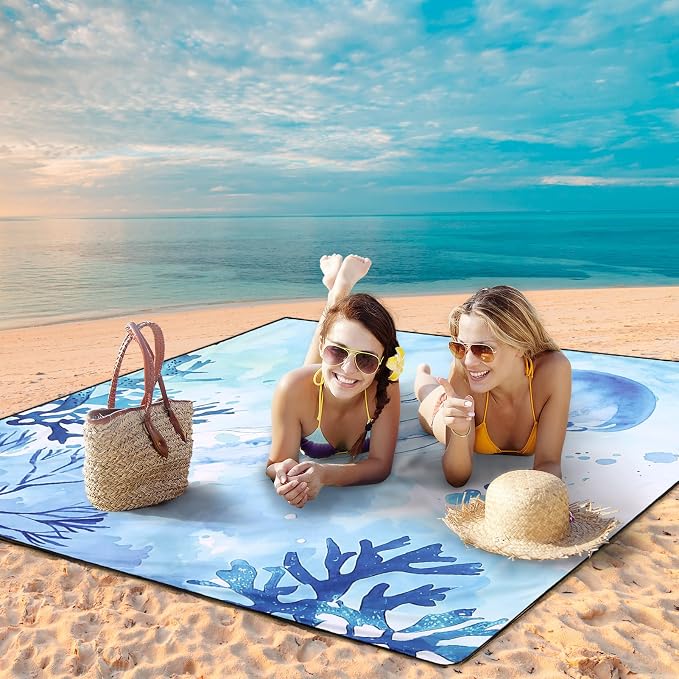 HIHOHO Beach Blanket Waterproof Sandproof Beach Mat for 1-8 Adults Quick Drying Durable Outdoor Picnic Mat for Beach Festival Travel Camping Hiking (Jellyfish, 79"×83"(4 Person)) - Image 6