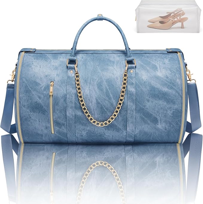 Garment Duffle Bag for Travel, Convertible 20.5×10×12.5 Inch Carry On Garment Bag for Women, Foldable Travel Bags with Shoe Compartment & Toiletry Pocket for Business Trip, Vacation, Blue - Image 9