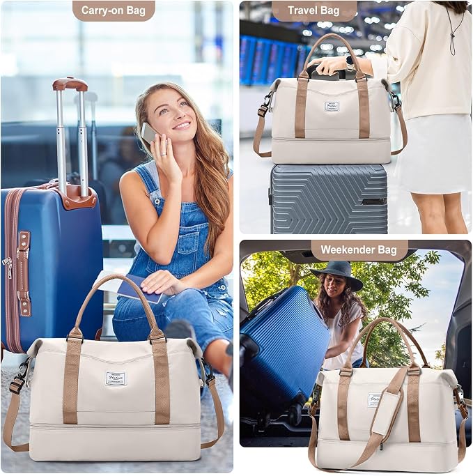 Travel Duffel Bag with Shoes Compartment,Weekender Bags for Women Travel | Overnight Carry-On Bag with Toiletry Bag, For Spirit Airlines 18x14x8 Personal Item Bag - Image 9