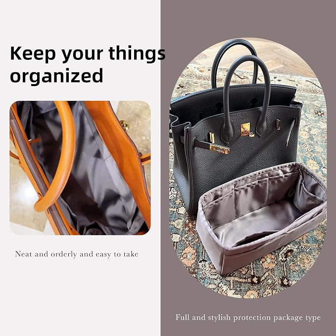 DGAZ Silk Purse Organizer Insert for Birkin Bag(Konjac purple, BK25) | Soft and Lightweight,Perfect Fit,Multi-pocket Storage,Bag Protector,Luxury Bag Care,Handmade,for Smooth Bag Organizer - Image 8