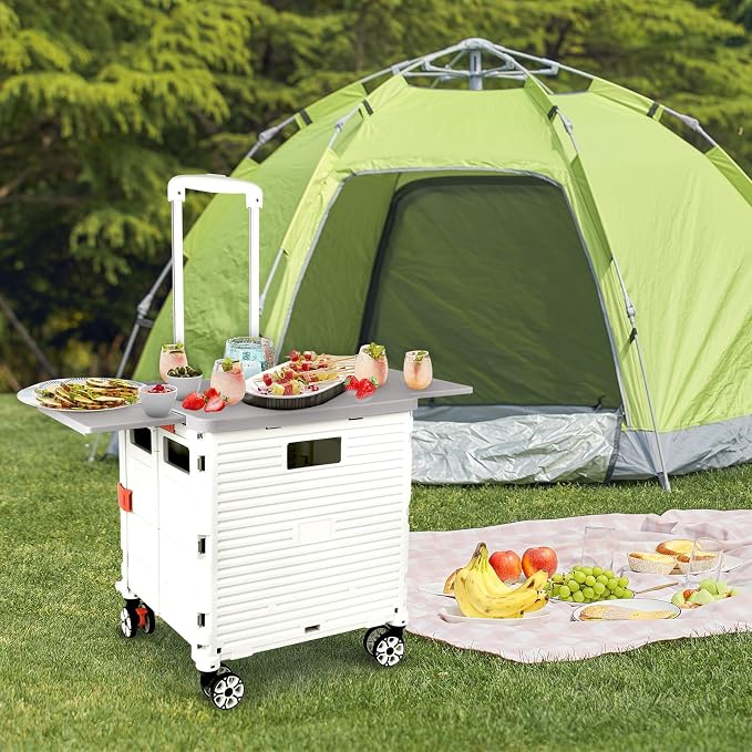 FELICON SELORSS Folding Utility Cart Portable Rolling Crate Handcart-White | Magnetic Sliding Lid,Telescoping Handle,Plastic Box Dolly,360°Swivel Wheels for Travel Shop Move Laundry Office Teacher Use - Image 7