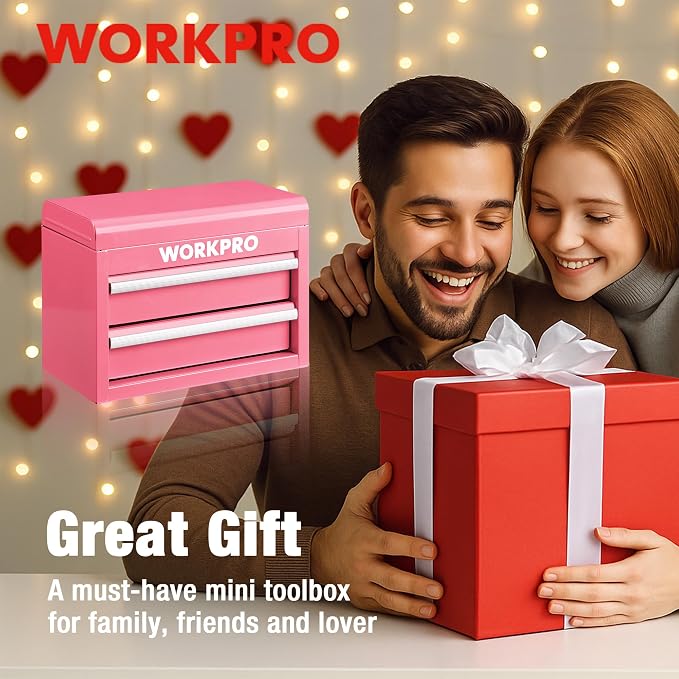 WORKPRO Metal Mini Tool Box with 2 Drawers and Top Storage | Cold Rolled Steel Toolbox, Ball Bearing Slides, PVC Drawer Liners, PP Feet Pads, Durable Storage - Image 8