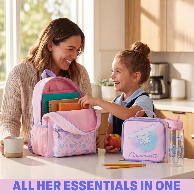Get Trend Cinnamoroll Girls Backpack, Lunch Bag, Pencil Case, Water Bottle | Sanrio 4 Pc Set, 18in Bookbag, Insulated Lunch Bag, Pencil Pouch & 16.9 fl oz BPA-Free Water Bottle, School, Gifts for Girls - Image 6