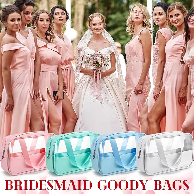 Buryeah 12 Pcs Translucent Make up Bag Toiletry Organizer for Women Men Waterproof Portable Cosmetic Travel Bag with Hanging Handles Travel Storage Carry Pouch Gifts for Bridesmaid (Multicolor) - Image 7