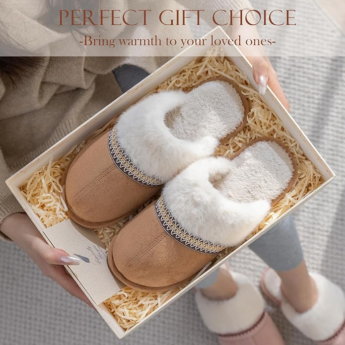 MAXTOP Womens Cozy Memory Foam Slippers Soft Warm Slip On Faux Fur House Slippers,Anti-Skid Rubber Sole,Creative Gifts for Women Mom Girlfriend